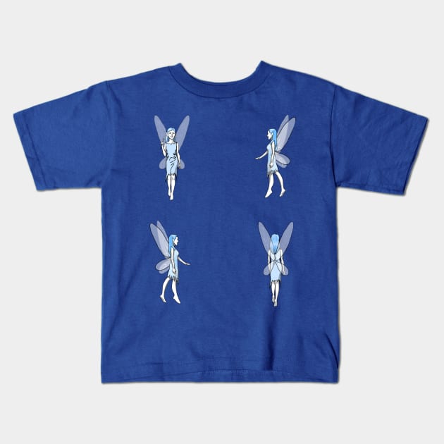 Blue Fairies on Blue Kids T-Shirt by Elizabeths-Arts